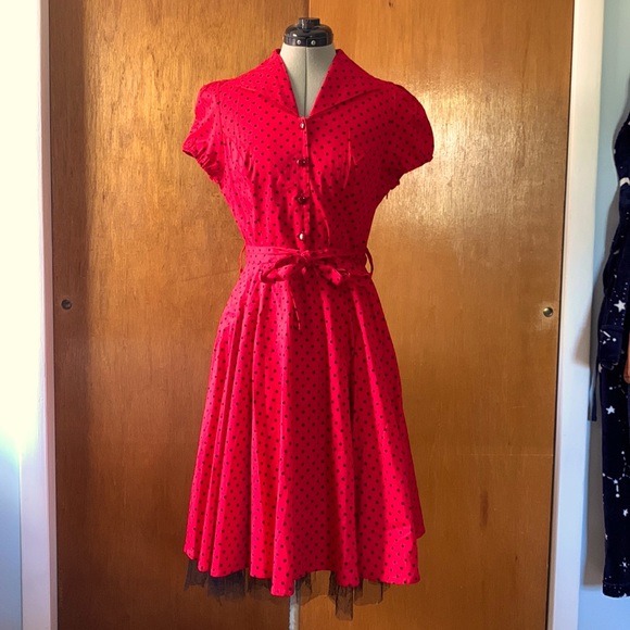 H&R red & black polka dot vintage style dress 12 - Picture 5 of 15